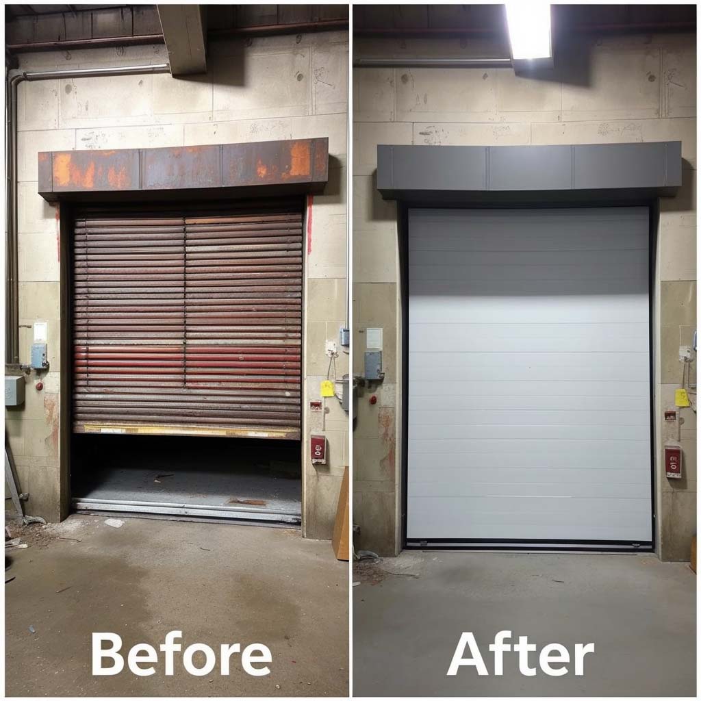 Roller shutter after repair work has been completed